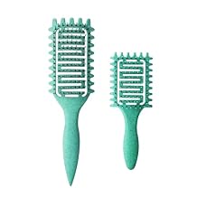 Curl Defining Brush for Curly Hair, Vented Detangling Hair Brush for Wet and Dry Styling, Curved Brush for Shaping and Smoothing Curl Clumps, Lightweight Hair Brush (2Pcs Green)