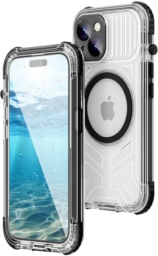 WIFORT for iPhone 15 Waterproof Case, [IP68 Underwater Dustproof][Built-in Screen][15FT Military Shockproof], 360 Full Body Sealed Protection Cover Magnetic Frosted Phone Case, 6.1 Black