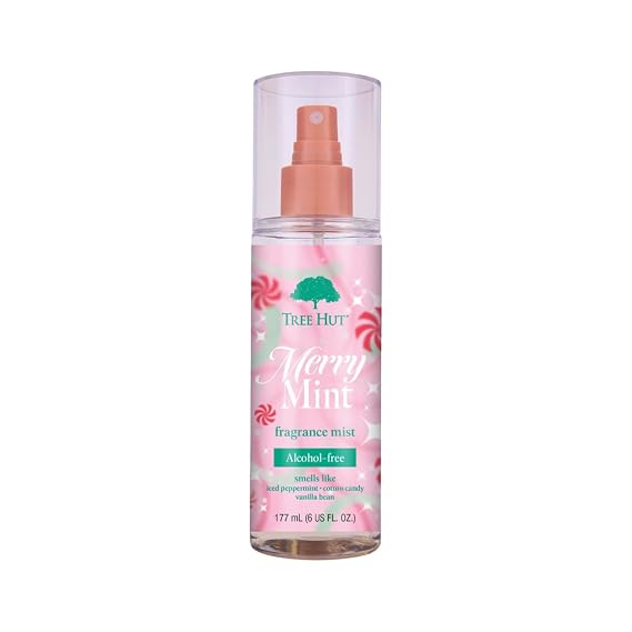 Tree Hut Merry Mint Hair & Body Mist, Spritz On for a Refreshed Feel or Layer with Your Favorite Scents, Versatile Body Spray, Limited Edition Holiday, 6 Fl Oz.