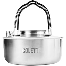 COLETTI Boston Stovetop Kettle Stainless Steel Camping Kettle, Compact Camp Tea Pot NO Aluminum or Plastic [50 fl. oz, Stainless Steel]
