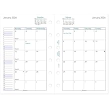 Filofax Calendar Diary Refill, Pocket Size, 4-3/4" x 3-1/4", Month-to-View, White Paper, English, 2026 (C68210-26)