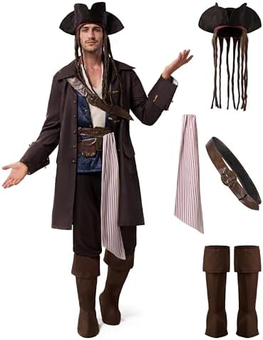أزياء القراصنة الرجالية من Spooktacular Creations Halloween، زي Captain Smuggler الفاخر للحفلات ذات الطابع التنكري