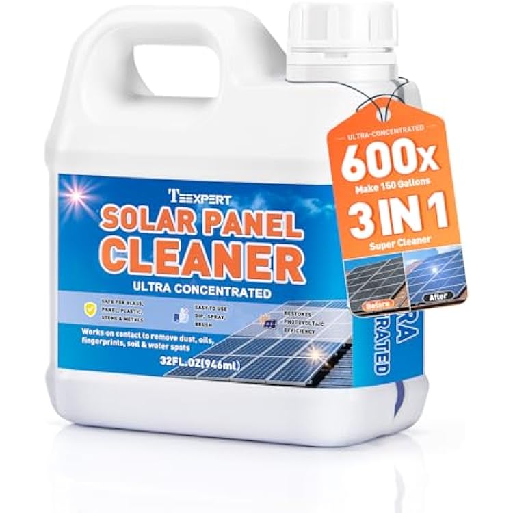 Teexpert Solar Panel Cleaner 32oz Makes 150 Gallons, Ultra Concentrated Glass & Solar Panel Cleaning, Pro Streak-Free Ultra Quick Dry Remove Dirt, Dust, Droppings, Oils, Fingerprints & Water Spots