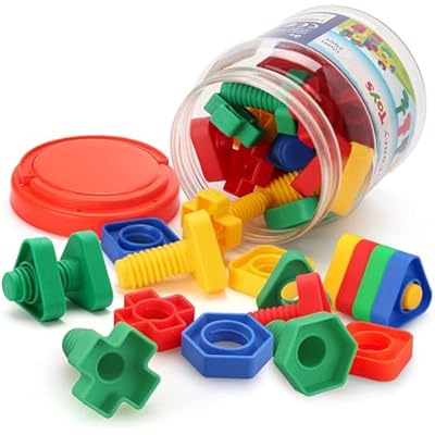 LotFancy Nuts and Bolts ، 24pcs مهارات المحرك الدقيقة ألعاب العلاج المهني للأطفال والأشكال والألوان التي تطابق الألعاب ، لعبة بناء مبنى مونتيسوري مع صندوق تخزين للأطفال الصغار والأطفال الصغار