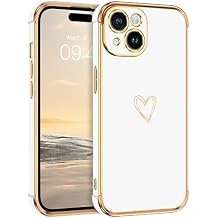 BENTOBEN for iPhone 15 Plus Case, Cute Heart Luxury Gold Plating Slim Flexible TPU Bumper Protective Cover, Women Men Girls Boys Phone Case for iPhone 15 Plus 6.7", White
