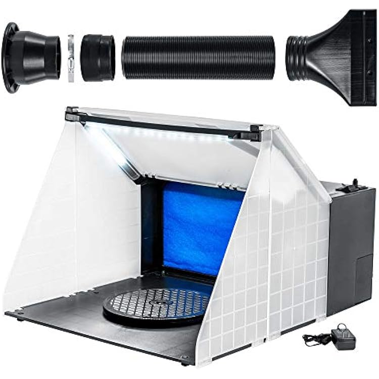 محطة كابينة رش البخاخة المحمولة Master Airbrush مع مصابيح LED ومروحة بقدرة 25 وات وقرص دوار و6 خراطيم عادم وكابينة بخاخة هواية مقاس 16.5x19x13.5 للرسم والنماذج والفنون والحرف اليدوية والكعك
