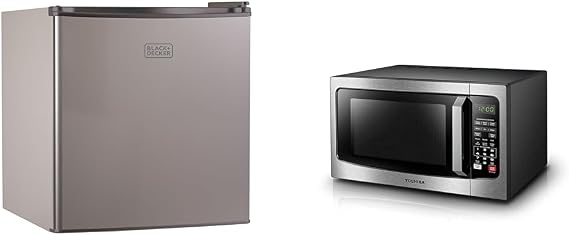 BLACK+DECKER BCRK17V Compact Refrigerator Energy Star Single Door Mini Fridge with Freezer & TOSHIBA EM131A5C-SS Countertop Microwave Ovens 1.2 Cu Ft, 12.4" Removable Turntable Smart Humidity