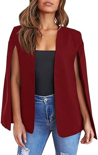 Cicy Bell Womens Casual Cape Blazer Jackets Split Sleeve Open Front Elegant Evening Party Workwear