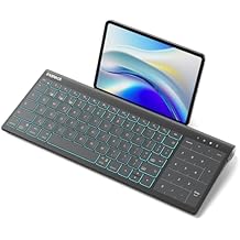 Inateck Tablet Keyboard, 2-in-1 Numeric Keypad & Touchpad, Hidden Stand, 3 Bluetooth Channels, 7-Color Backlight, Compatible with iPadOS/Samsung/Android/Windows