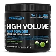 PEScience High Volume Stim-Free Pre Workout, Nitric Oxide Booster with L-Citrulline & L-Arginine Nitrate, Non-Stim Preworkout for Men and Women - 36 Scoops, Sour Green Apple