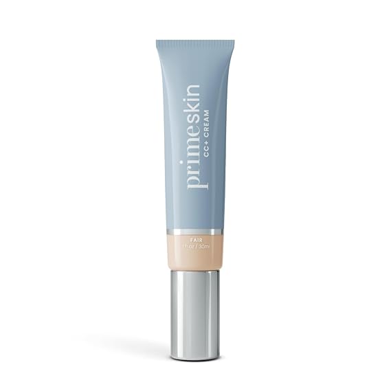 كريم Prime Prometics PrimeSkin CC+ للنساء الناضجات، كريم أساس خفيف الوزن من السائل إلى البودرة، يطمس المسام ويغطي البقع العمرية، لمسة نهائية خالية من التجاعيد ومرطبة وناعمة غير لامعة للبشرة الحساسة (فاتح)