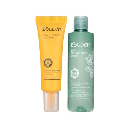 BOLDEN Bright & Firm Eye Cream & Skin Brightening Toner Bundle Fragrance-Free Eye Cream  AHA Toner with Hyaluronic Acid | 0.5  8.0 fl oz