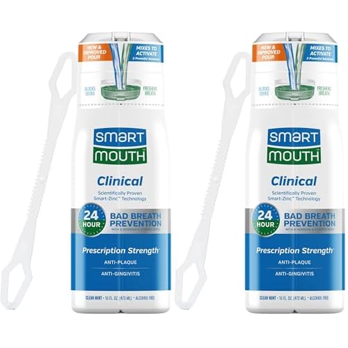 غسول الفم السريري المنشط SmartMouth DDS مع منظف اللسان - للتنفس المنعش - غسول الفم ذو القوة السريرية لصحة اللثة والتهاب اللثة والمزيد - نكهة النعناع النظيفة، عبوة من 2 سعة 16 أونصة