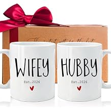 Wifey Hubby Mugs Gift Set for Husband & Wife - 11oz Ceramic Couples Cups with Fun Design | Perfect for Anniversary, Valentine's Day & Weddings 2026 (2-Piece Set) -243