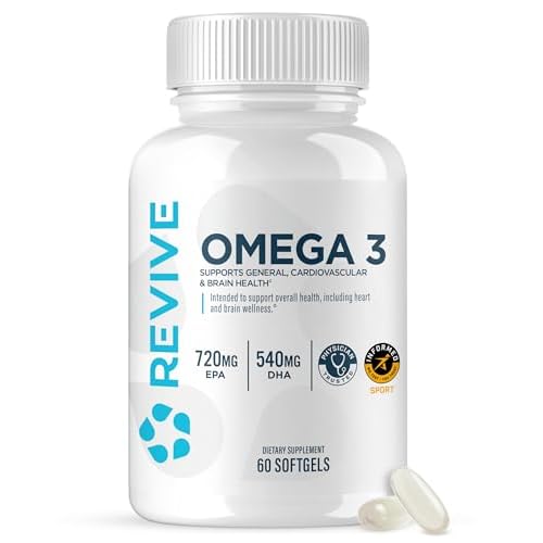 كبسولات زيت السمك Revive MD Omega 3 للرجال والنساء مع أحماض دهنية EPA وDHA لبشرة ومفاصل صحية، تدعم القلب والدماغ، صديقة للنباتيين وخالية من الجلوتين، 120 كبسولة