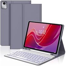حافظة لوحة مفاتيح بإضاءة خلفية لجهاز Lenovo Tab M11 مقاس 11 بوصة 2024، حافظة لوحة مفاتيح للكمبيوتر اللوحي Lenovo Bluetooth M11 مع حامل قلم، غطاء فوليو ذكي مع لوحة مفاتيح بإضاءة خلفية بـ 7 ألوان لجهاز Tab TB330FU/TB330XU، لافندر