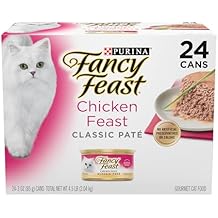 Fancy Feast Chicken Feast Classic Pate Collection Grain Free Wet Cat Food Multi-Pack - (حزمة من 24) 3 أوقية. سحب علب أعلى