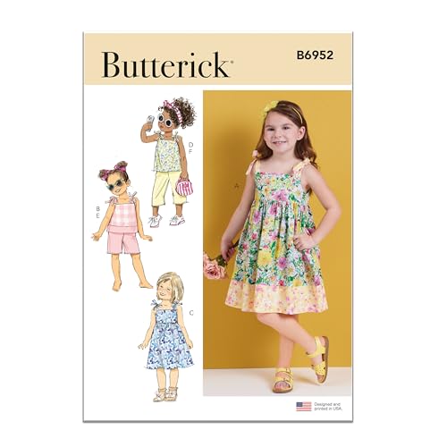Butterick B6952A Childrens Dresses, Tops, Shorts and Pants Sewing Pattern Kit, Design Code B6952, Sizes 3-4-5-6-7-8
