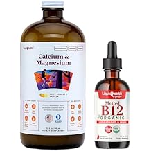 LIQUIDHEALTH مكمل سائل الكالسيوم والمغنيسيوم وقطرات فيتامين الميثيل B12 العضوية 5000 ميكروجرام مع عصير الكرز الحامض لدعم المناعة وتعزيز الطاقة الطبيعية وتحسين التركيز ودعم العظام والمفاصل