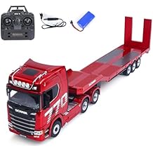 TOUCAN RC HOBBY HUINA 118 RC Tractor Truck 770S 3 Axle Plastic Semi Trailer Flatbed Finished Model RTR Battery Light Sound Effects Red