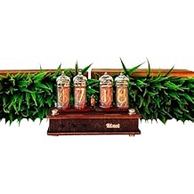 ساعة RIXET Nixie Tube Clock IN-14 ذات 4 مصابيح على طراز Steampunk مع هيكل خشبي وشاشة نيون ريترو مصنوعة يدويًا ومصدر طاقة USB وسطوع قابل للتعديل هدية عتيقة فريدة من نوعها