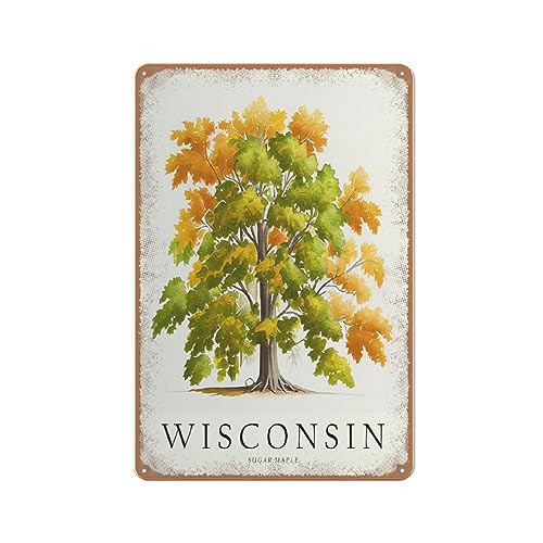 Wisconsin State Sugar Maple Tree Art Print, Metal Tin Sign Wall Decor for Home, Man Cave, Bar - Gifts for Mom, Dad, Friends 12X16 Inches