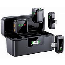ميكروفون Lavalier لاسلكي T40 لأجهزة iPhone/Android مع إلغاء ذكي للضوضاء ووظيفة الصدى وكتم الصوت، تمت ترقيته حديثًا، وميكروفونين مع صندوق شحن، لتسجيل الفيديو ومدونة الفيديو والبث المباشر