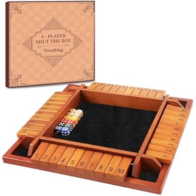 TooyBing Upgraded 1-4 Players Shut The Box Dice Game, Wooden Board Table Family Game for Kids and Adults with 12 Dice, Classic Tabletop Math Game for Pub Classroom Party, Gift for Christmas Birthday