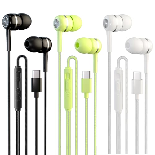 USB-C Wired Earbuds with Microphone for iPhone 171615 Pro max, Noise Canceling Type C Headphones with Volume Control,USB Earphones Compatible with Galaxy S24 S23 S22, Pixel Phones-3 Pack