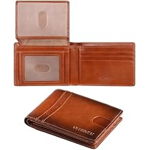 Wallet for Men-Genuine Leather RFID Blocking Slim Bifold Front Pocket Wallets for Men Billfold 2 ID Window with 12 Card Holder (Brown)