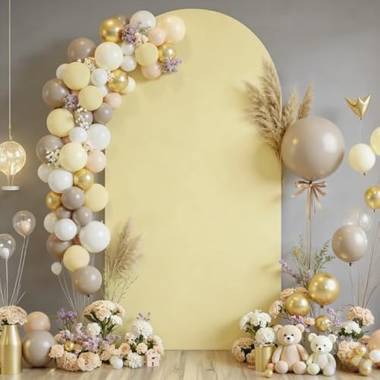 6FT Beige Arch Backdrop Cover - Polyester Fitted Wedding Arch Stand Covers Round Top Chiara Arch Backdrop Cover for Birthday Party Banquet Photo Background Decoration