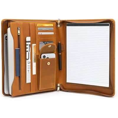 Honeymoon Resume Zippered Padfolio Folder for A4 Letter Size Notepad,Tablet Case for iPad Pro 11 Inch 202220212020,Custom Leather Portfolio Folder for MenWomen, Corporate Gift,G002-Brown