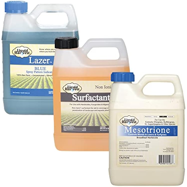 32 oz Liquid Harvest Lazer Blue Spray Pattern Indicator, Surfactant, and Mesotrione Bundle for Effective Weed Control