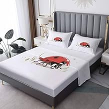 Ladybug Sheets King Size, Kids Bug Pattern Sheet Set, Soft Microfiber Wrinkle Free Bedding Sheets & Pillowcases 4 Piece, Bedroom Decor Bed Sheets with 12 Inch Deep Pocket