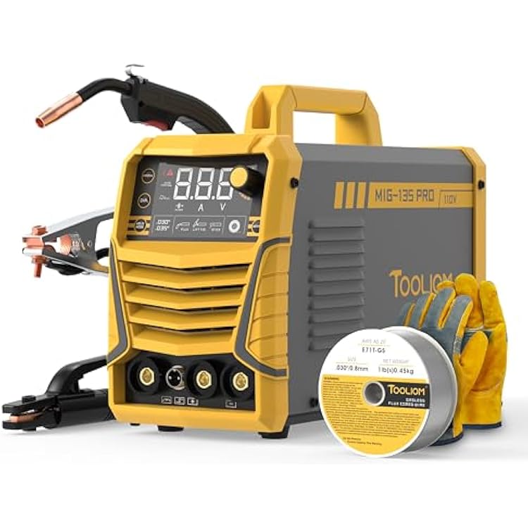TOOLIOM 135A Gasless Flux Core MIG Welder 110V MIG Welder Flux MIGLift TIGStick 3 in 1 Welding Machine IGBT DC Inverter with LCD Display