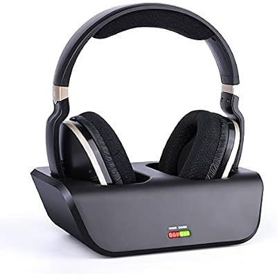 RF Wireless Headphones for Smart TV - Cordless Ears with 2.4GHz TransmitterCharging Station, 100ft Range and Rechargeable 20 Hour Battery, BlackGold