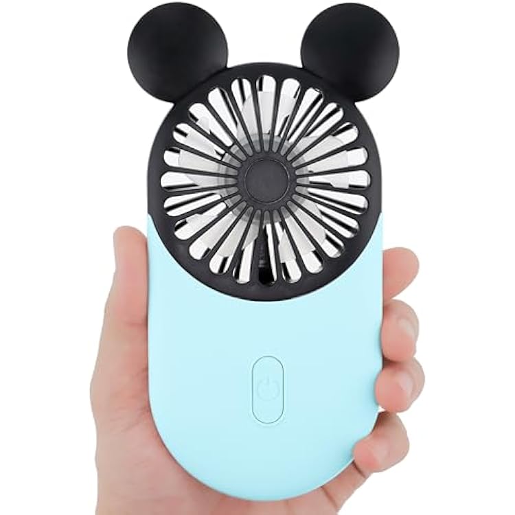 Cute Mouse Personal Mini Fan, Rechargeable Handheld USB Fan, 3 Adjustable Wind Speeds and Wearable Design, Portable Pocket Size for Indoor Or Outdoor Activities Blue