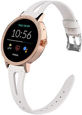 Compatible for Fossil Women Gen 5E Band, YOUkei Slim Vintage Leather Strap Replacement for Women, Man, Wristband Accessories Compatible for Fossil Womens Gen 5E 42mm Smartwatch White