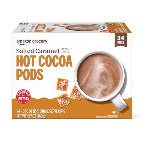 Amazon Brand - Happy Belly Hot Cocoa Pods متوافق مع 2.0 K-Cup Brewers ، بنكهة الكراميل المملح ، 24 Count