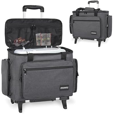 Sewing Machine Case with Wheels, Universal Rolling Trolley Tote with Shoulder Strap & Multiple Storage Pockets Compatible with Most Standard Singer, Brother, Janome, Grey