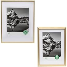 إطار FrameWorks مقاس 11x14 غير لامع بمقاس 8x10 وإطار مقاس 5x7 غير لامع بمقاس 4x6 إطار صور معاصر فاخر من النحاس والذهب والألمنيوم مع زجاج مقسّى وسجادة قابلة للإزالة