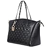Badgley Mischka Caroline Weekender Travel Bag for Women, Vegan Leather Duffel Tote with Trolley Sleeve, Monogram Design, Carry On Overnight Bag (Black)