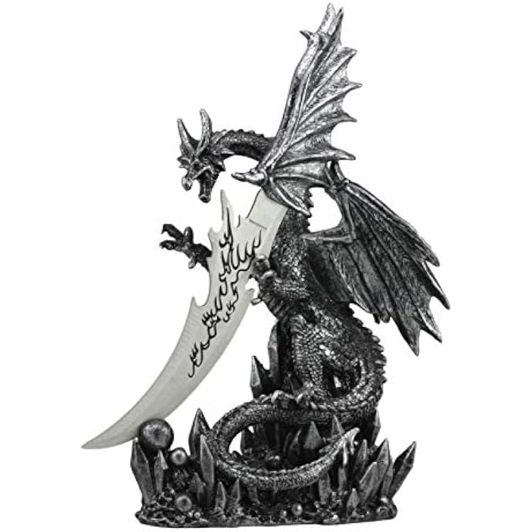 Ebros 13Tall Large Dreamwork Fantasy Bahamut Elder Dragon Statue With Fire Dagger Blunt Knife As Letter Opener Or Decorative Dagger