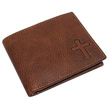 حقيقي جلد طبيعي RFID حجب محافظ رجل محفظة Bifold الكلاسيكية محفورة الشعارات (الصليب)
