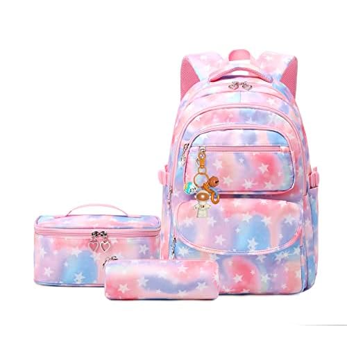 3Pcs Kids Backpack Set for Girls with Matching Lunch Bag, Girls School Bag Backpack for Kids