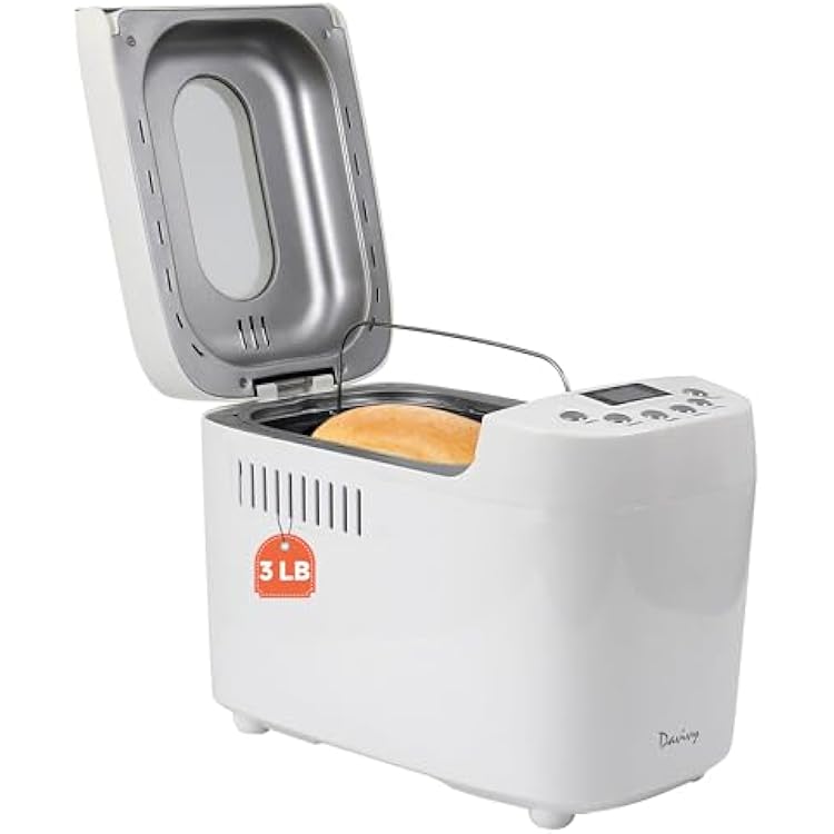 Davivy 3LB Large Capacity Bread Machine, 850W Powerful Automatic Bread Maker with 15 Programs, 3 Crust Colors & 1.5H 3LB Quick Bake, Nonstick Pan, 15H Delay Timer for Gluten Free Yogurt Dough