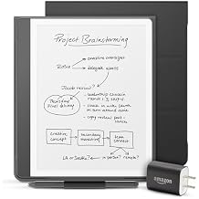 مجموعة Amazon Kindle Scribe Essentials بما في ذلك Kindle Scribe 64GB - Tungsten، وقلم Premium، وجلد Folio-Black، ومحول طاقة