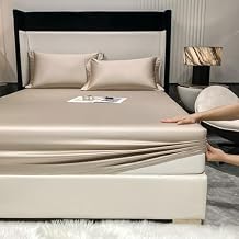 Fitted Sheet Only King, Cotton Solid Color Bedding Fitted Sheet Shrinkage and Fade Resistant, Beige Camel, C-King (79 x 71)