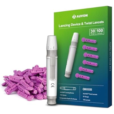 جهاز AUVON للرقص مع تصميم أقل للألم ، وقلم عينة الدم ، و Twist Top 100pcs 30 Gauge Lancets لرصد مستوى السكر في الدم