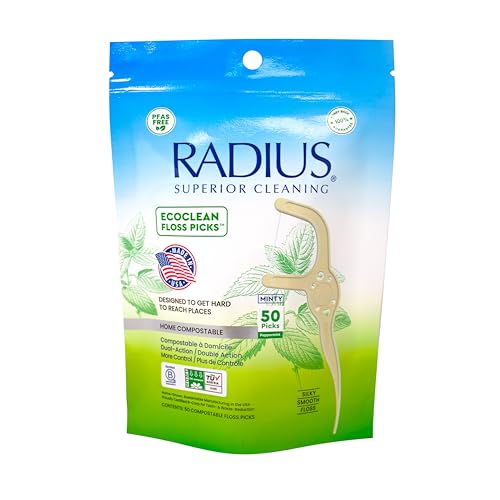 RADIUS Peppermint EcoClean Compostable Floss Picks Adult for Oral Care Boost Non Toxic Tooth & Gum Protection